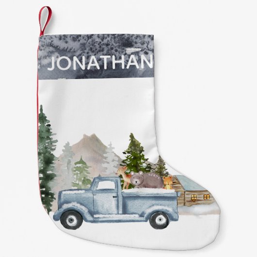Petite Chaussette De Noël Cabine de camion à aquarelle rustique Woodland (Devant)