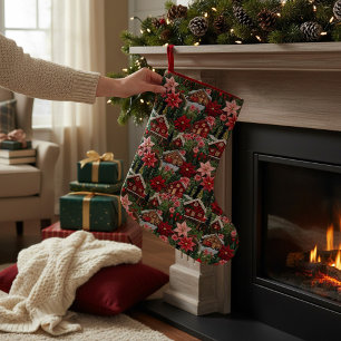 Petite Chaussette De Noël Cabine de vacances Noël Floral Faux Broderie