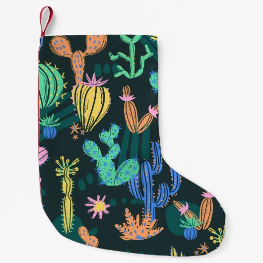 Petite Chaussette De Noël Cactus dessiné à la main : sans couture scandinave (Devant)