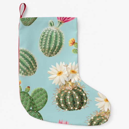 Petite Chaussette De Noël Cactus, fleurs roses : décor clair (Devant)