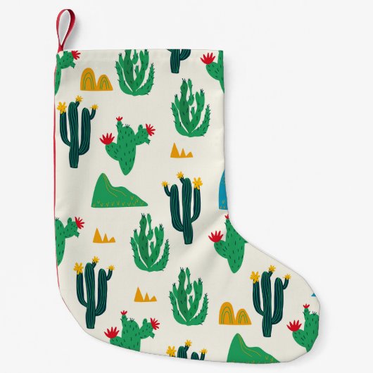 Petite Chaussette De Noël Cactus Naturel : Art Folk Sans Couleur. (Devant)