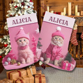 Petite Chaussette De Noël cadeau de Noël rose Cute Chat cintre