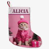 Petite Chaussette De Noël cadeau de Noël rose Cute Chat cintre (Devant)