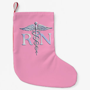 Petite Chaussette De Noël Caducée de RN d'infirmier autorisé sur le rose e