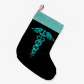 Petite Chaussette De Noël Caducée Médicale de turquoise d'infirmière (Devant (Accrochage))
