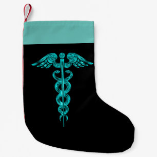 Petite Chaussette De Noël Caducée Médicale de turquoise d'infirmière