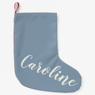 Petite Chaussette De Noël Calligraphie minimaliste bleue Nom personnalisé