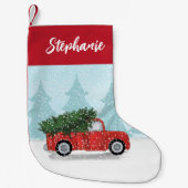 Petite Chaussette De Noël Calligraphie Script Aquarelle Camion rouge rustiqu (Devant)