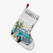 Petite Chaussette De Noël Camion rustique Bleu| Noël monogramme (Devant (Accrochage))