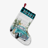 Petite Chaussette De Noël Camion rustique Bleu| Noël monogramme (Devant (Accrochage))