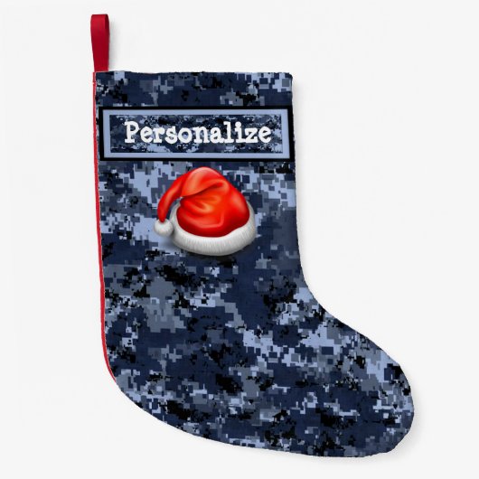 Petite Chaussette De Noël Camo bleu des États-Unis Noël Stocking avec Santa (Devant)
