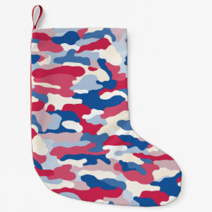Petite Chaussette De Noël Camouflage rouge blanc et bleu