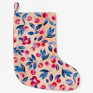 Petite Chaussette De Noël Canneberges et feuilles, aquarelle rouge frérie sa