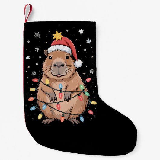 Petite Chaussette De Noël Capybara De Noël Avec Le Chapeau Du Père Noël Arbr (Devant)