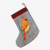 Petite Chaussette De Noël Cardinal sur la peinture de branche - Art original (Dos (Accrochage))