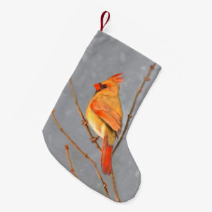 Petite Chaussette De Noël Cardinal sur la peinture de branche - Art original