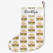 Petite Chaussette De Noël Caricature de hamburger kawaii joyeux (Dos)