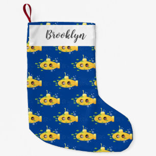 Petite Chaussette De Noël Caricature de poisson sous-marin jaune mignon