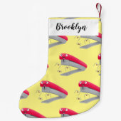 Petite Chaussette De Noël Caricature en agrafeuse rouge pâle (Dos)