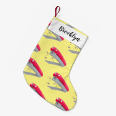 Petite Chaussette De Noël Caricature en agrafeuse rouge pâle (Devant (Accrochage))