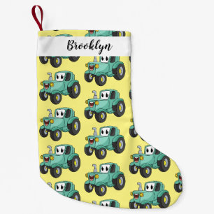 Petite Chaussette De Noël Caricature joli tracteur vert joyeux