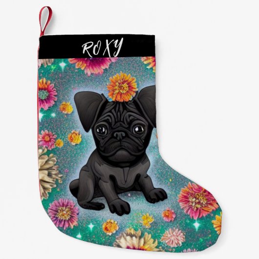 Petite Chaussette De Noël Carlin noir Noël Stocking avec nom. (Devant)