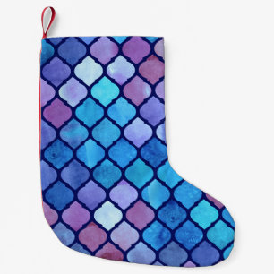 Petite Chaussette De Noël Carreaux arabes géométriques abstraits à l'aquarel