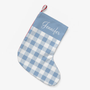 Petite Chaussette De Noël Carreaux Buffalo Bleu Poudre Nom Maison de Campagn