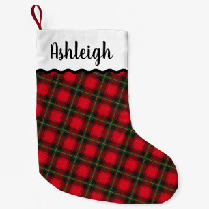 Petite Chaussette De Noël Carreaux Rouges et Noirs Nom Personnalisé