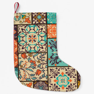 Petite Chaussette De Noël Carrelage en Patchwork coloré : Motifs de Majolica
