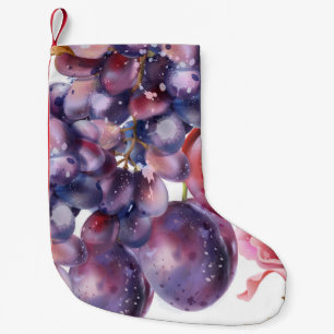 Petite Chaussette De Noël Carte d'automne à l'aquarelle Raisins Vintage