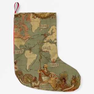 Petite Chaussette De Noël Carte du monde Antique 1886 Illustré