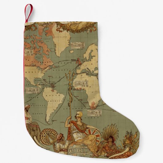 Petite Chaussette De Noël Carte du monde Antique 1886 Illustré (Devant)