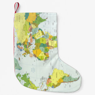 Petite Chaussette De Noël Carte du Monde Atlas Politique Poster: Décoration