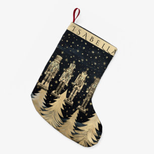 Petite Chaussette De Noël Casse-noix et arbres de Noël dorés aux étoiles