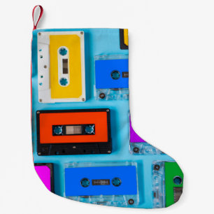 Petite Chaussette De Noël Cassette Rétro : Collection Arrière - plan Bleue