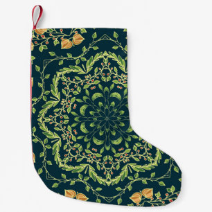 Petite Chaussette De Noël Cercle floral motif avec fleurs, branches, feuille