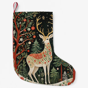 Petite Chaussette De Noël Cerf de Noël de la forêt de minuit