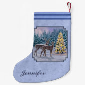 Petite Chaussette De Noël Cerf et arbre de Noël Bleu d'hiver (Dos)