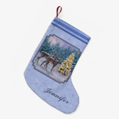 Petite Chaussette De Noël Cerf et arbre de Noël Bleu d'hiver (Devant (Accrochage))