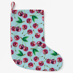 Petite Chaussette De Noël Cerises d'aquarelle modernes : Motif de baies jute