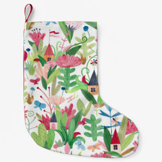 Petite Chaussette De Noël Champs floraux : Aquarelle Maisons Motif