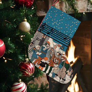 Petite Chaussette De Noël Chanteurs de Noël Notes de Musique Etoiles Village