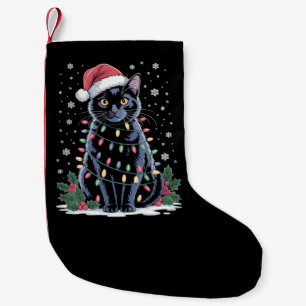 Petite Chaussette De Noël Chapeau de Noël de Santa pour chat noir drôle et f