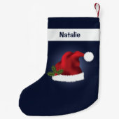 Petite Chaussette De Noël Chapeau Festif Rouge Sur Bleu Avec Nom Personnalis (Dos)
