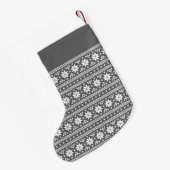 Petite Chaussette De Noël Charcoal Grey and White Fair Isle Monogramme (Dos (Accrochage))