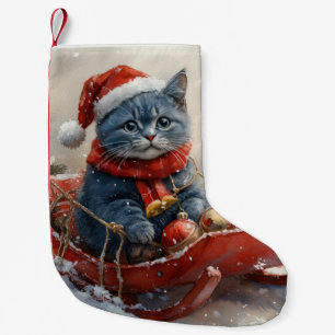 Petite Chaussette De Noël Chat bleu oriental en traîneau Laissez tomber la n