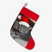 Petite Chaussette De Noël Chat bleu russe de Noël (Devant (Accrochage))