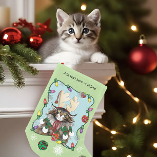 Petite Chaussette De Noël Chat cadeau de Noël Green Funny