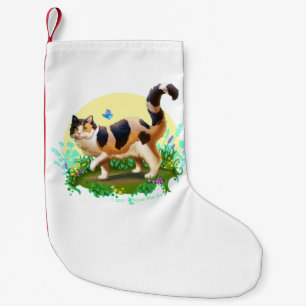 Petite Chaussette De Noël Chat Calico Fluffy avec papillon